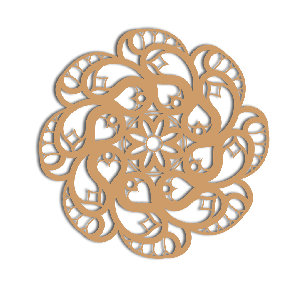 One cut layer of a layered wood mandala