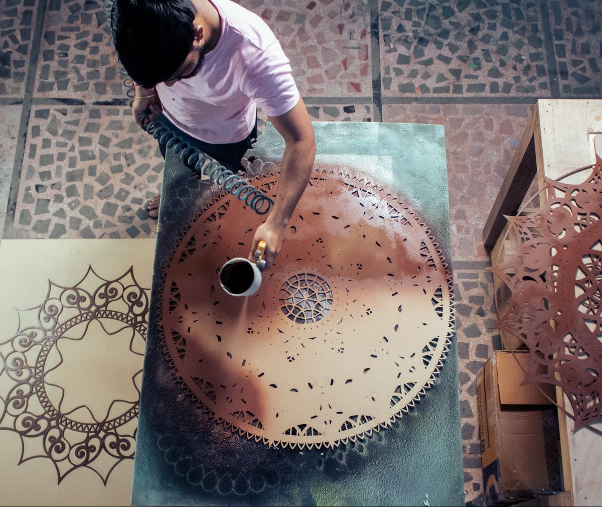 Layered wooden mandala wall art